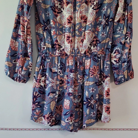 OLD NAVY Romper Floral Blue Small Cinch Waist Long Sleeves Beach Boho Festival - Picture 7 of 12